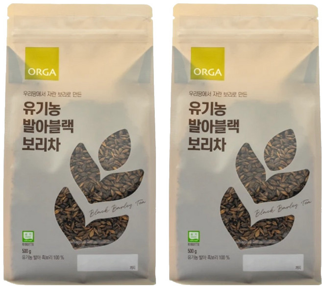 올가홀푸드 유기농 발아 블랙 보리차, 500g, 2개