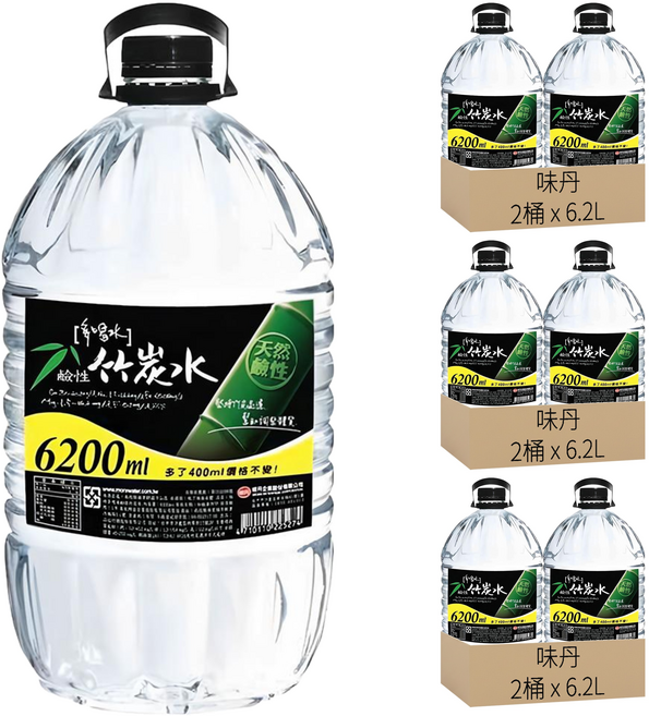 多喝水 鹼性竹炭水, 6.2L, 6瓶