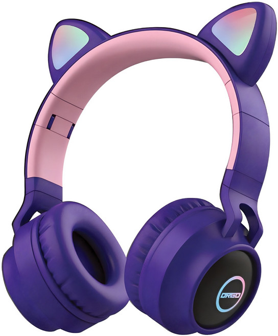 디알고 LED 라이트닝 키즈 고양이귀 블루투스 헤드폰, 퍼플, BH028C