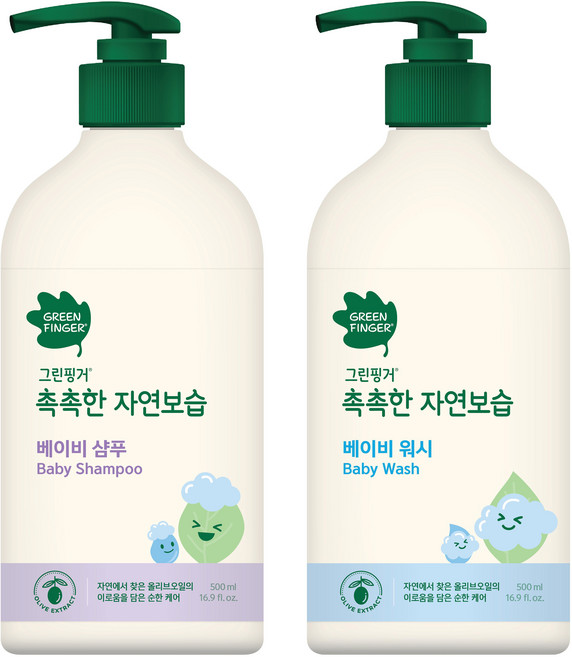 그린핑거 촉촉한 자연보습 베이비 워시 500ml + 그린핑거 촉촉한 자연보습 베이비 샴푸 500ml, 1세트