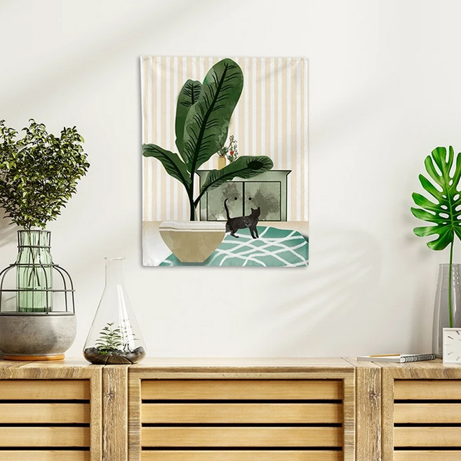 半島良品 絨面加厚裝飾掛布 01, 黑貓巴蕉葉 多色