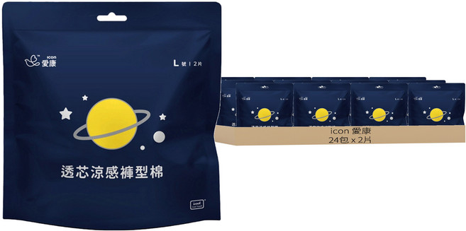 icon 愛康 透芯涼感褲型衛生棉, L(臀圍85~105cm), 2片, 24包