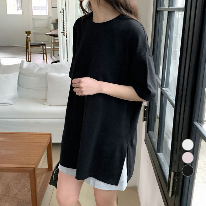 아피나르 여성용 오버핏 사이드 슬릿 반팔 티셔츠