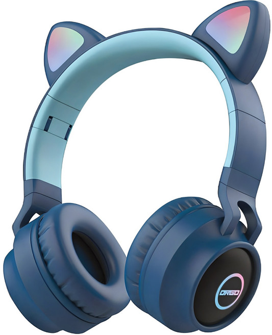 디알고 LED 라이트닝 키즈 고양이귀 블루투스 헤드폰, 다크블루, BH028C