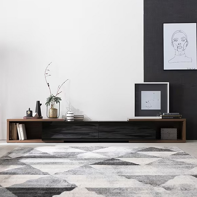 리바트 뉴타이드 익스텐션형 거실장, 블랙(중앙) + 월넛(익스텐션)