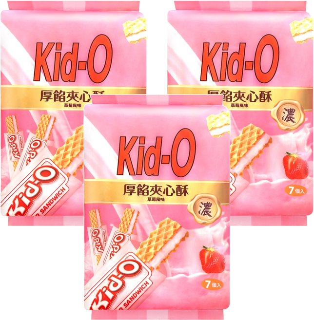 Kid-O 厚餡夾心酥 草莓風味, 91g, 3袋