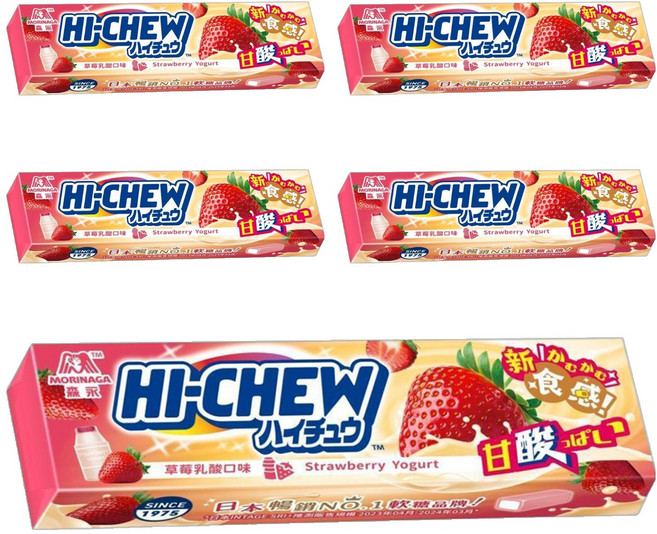 MORINAGA 森永 HI-CHEW 嗨啾軟糖 微酸 草莓乳酸口味, 46g, 5條