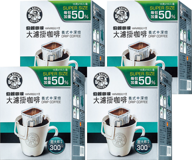 金車 MR.BROWN 伯朗咖啡 大濾掛咖啡 義式中深焙, 15g, 4盒, 10包