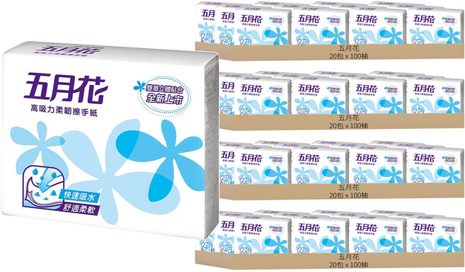 五月花 高吸力柔韌擦手紙, 100抽, 80包