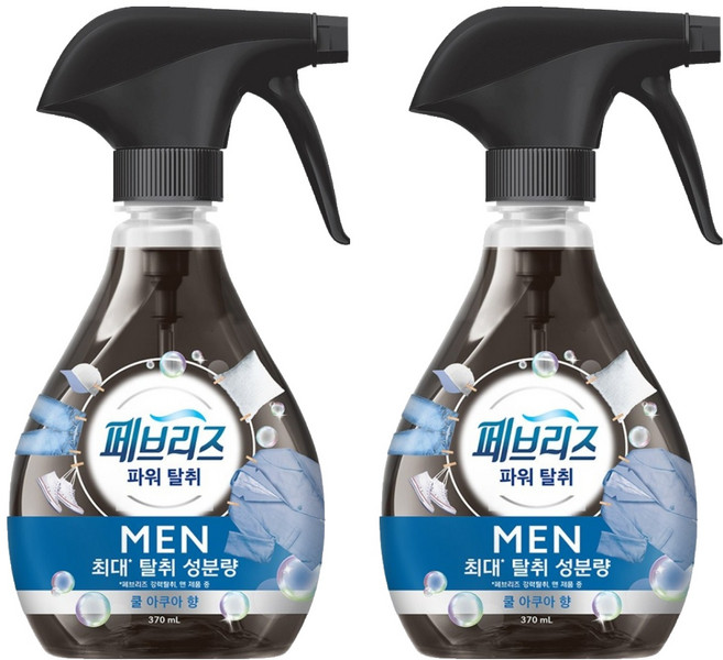 페브리즈 섬유탈취제 맨 쿨 아쿠아향 본품, 370ml, 2개