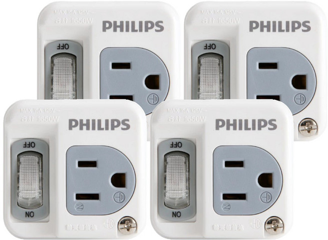 PHILIPS 飛利浦 節能開關 1開1插分接式插座 CHP3010W/96, 56mm, 白色, 4個