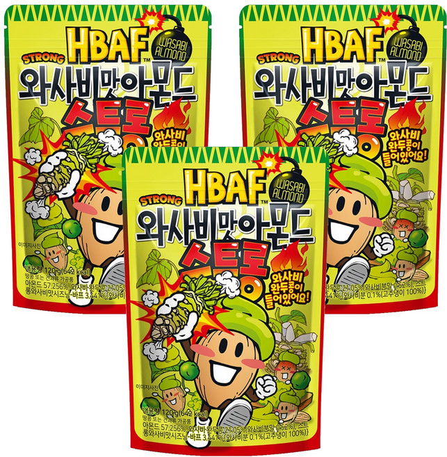 바프 와사비맛 아몬드 스트롱, 3개, 120g