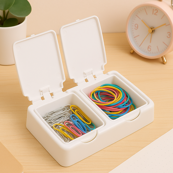 조인메이드 깔끔 데스크 원터치 소품 정리함 사각더블, 화이트, 1개