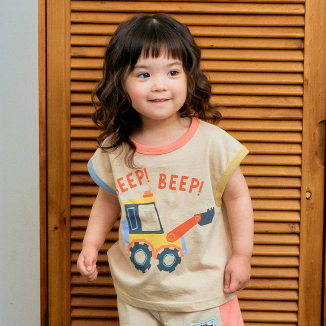 퍼스트블루 아동용 자동차 나시 티셔츠