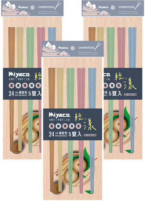 MiyAco 米雅可 輕漾高纖玻璃筷, 繽紛色, 5雙筷子, 3組