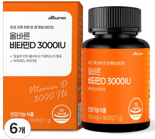 올바른건강식품 비타민 D 3000IU 27g, 6개, 90정