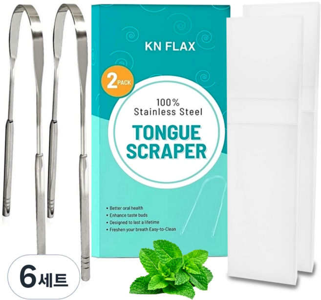 KNFLAX 스테인레스 백태 제거 혀클리너 2p + 케이스 2p 세트, 6세트