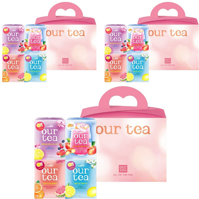 아워티 올 더 타임 핑크 선물, 레몬 얼그레이티 4p + 오렌지 자몽 블랙티 4p + 베리썸 히비스커스티 4p + 납작복숭아 콜드브루티 4p, 3세트