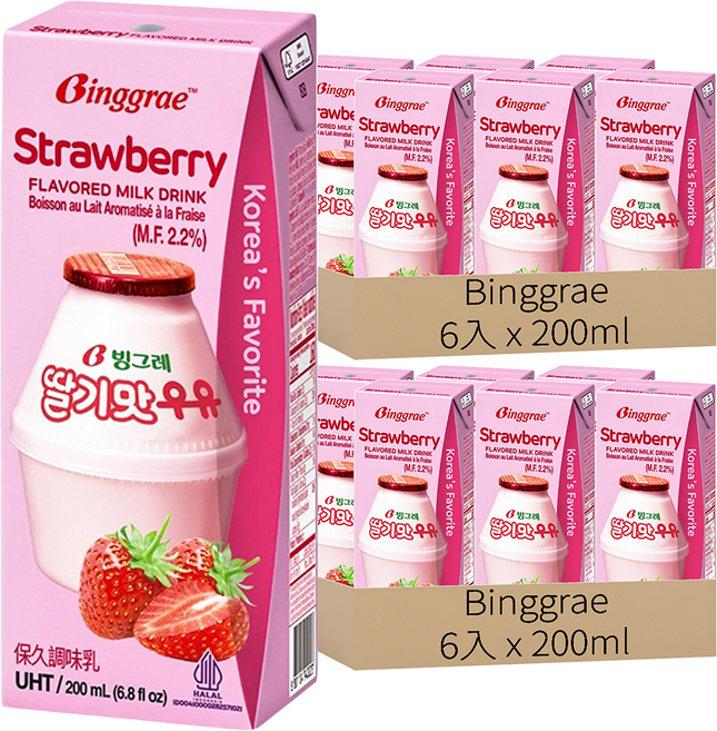 Binggrae 草莓牛奶, 200ml, 12入