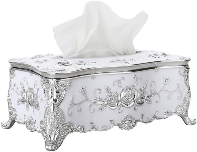 위드리빙 엔틱각티슈 인테리어소품 집들이 결혼선물 휴지곽 럭셔리 티슈커버 케이스, 화이트실버