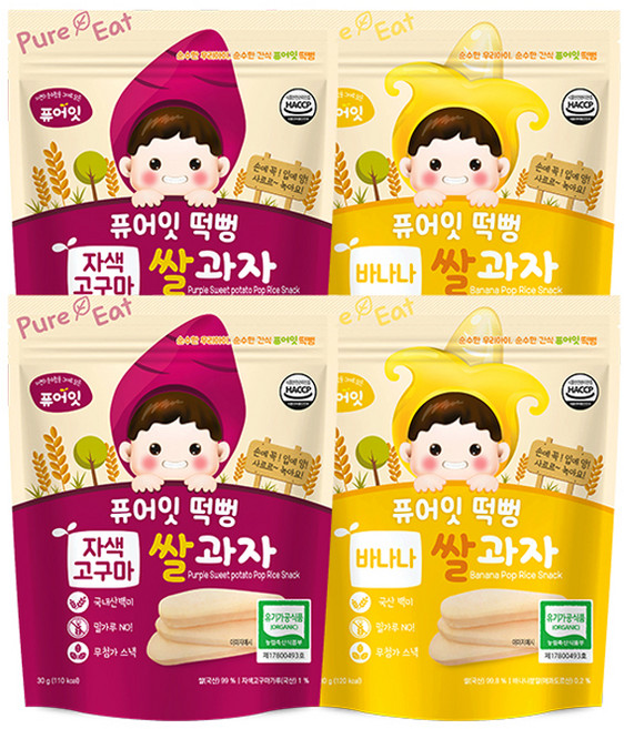퓨어잇 자색고구마떡뻥 2p + 바나나떡뻥 2p, 자색고구마, 바나나, 1세트
