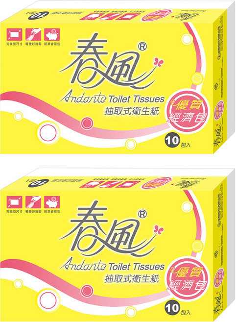 春風 抽取衛生紙 雙層 100張, 10包, 2袋