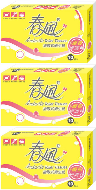 春風 抽取衛生紙 雙層 100張, 10包, 3袋