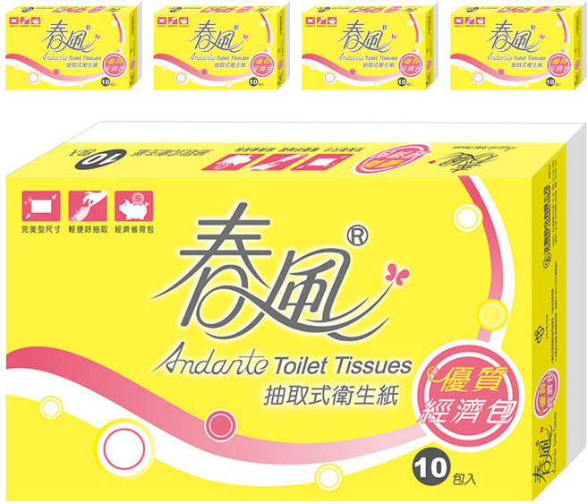 春風 抽取衛生紙 雙層 100張, 10包, 5袋