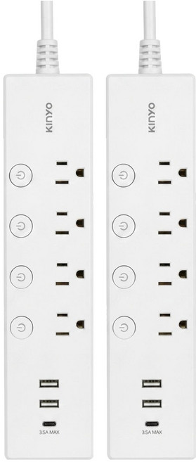 Kinyo 五開四插USB延長線 3孔 CGU-3549, 2.7m, 白色, 2條