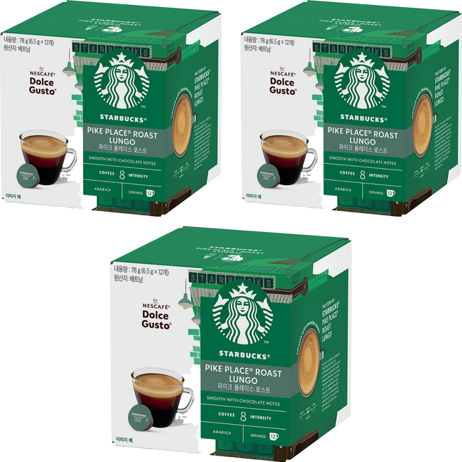 스타벅스 돌체구스토 파이크플레이스 로스트 캡슐커피, 6.5g, 12개입, 3개