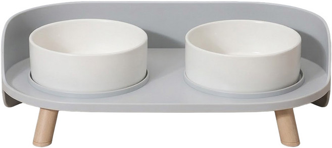 SOFT ZOO 流體動物 高腳半月寵物餐桌架 附白色食碗 3件 1.7kg, 灰色, 1組