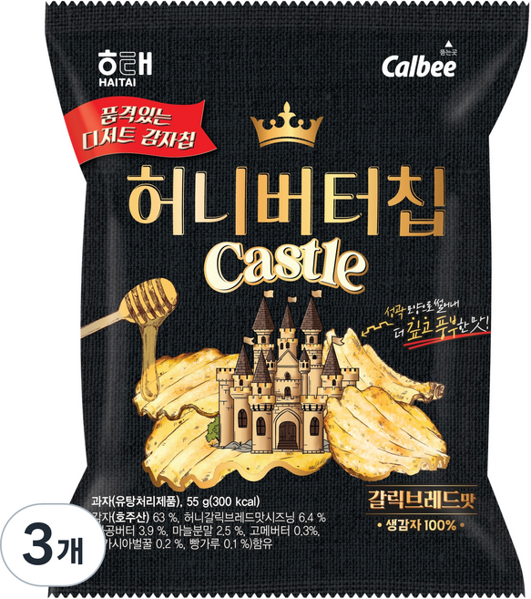 해태제과 허니버터칩 캐슬 갈릭브레드, 55g, 3개