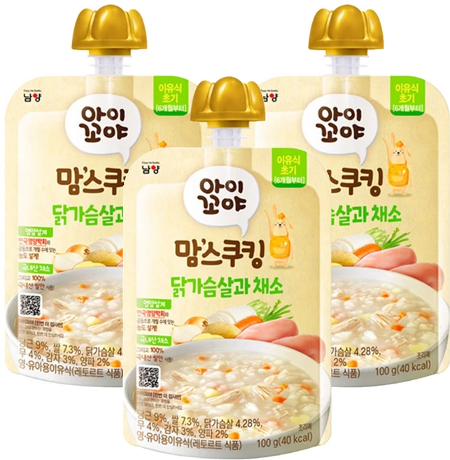 맘스쿠킹 이유식 6개월부터, 100g, 3개, 혼합맛(닭가슴살/채소) - 쿠팡