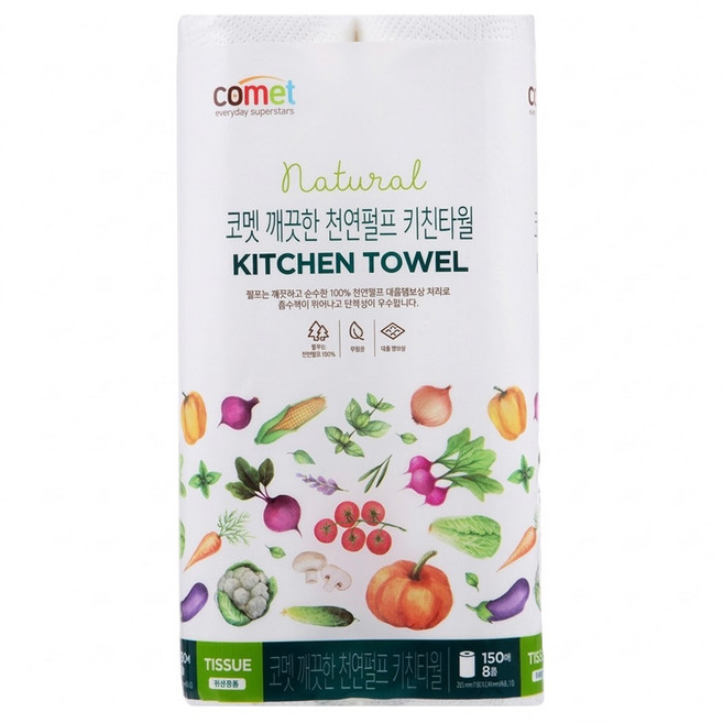 comet 捲筒式廚房紙巾 150張, 8捲, 1袋