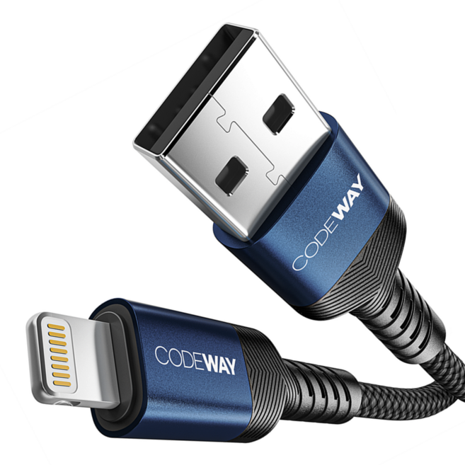CODEWAY USB A-Lightning 充電傳輸線, 藍黑色, 2m, 1條
