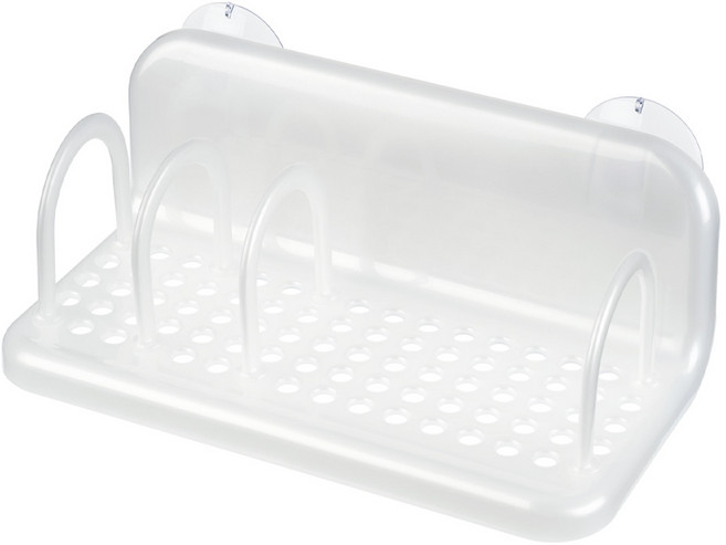 KM 吸盤式瀝水架 菜瓜布清潔劑收納盤 塑膠材質 承重力約600g 尺寸20*10*7.5 cm 白色, 白色 吸盤式, 1個