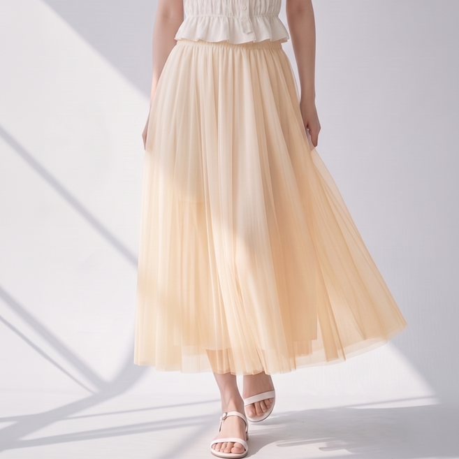 라라온 쉬폰 플리츠 밴딩 롱 샤스커트 TSP977