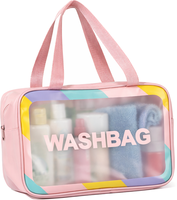 손잡이형 반투명 다용도 방수 욕실 목욕가방, 핑크