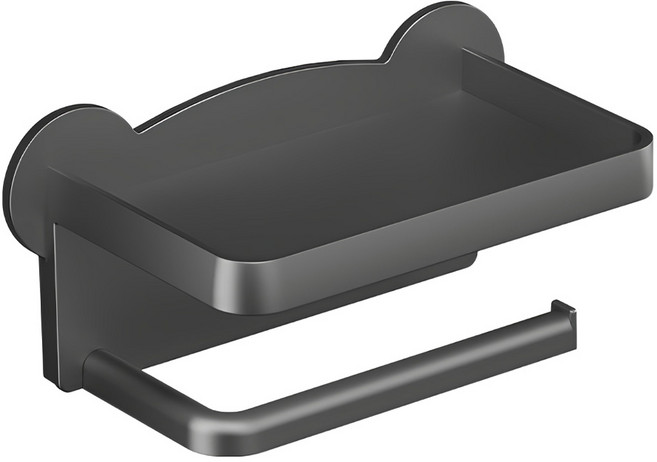 菓拉小舖 免打孔壁掛浴室衛生紙架 捲紙架款 附無痕免釘貼 21 x 10 x 11cm, 黑色, 1個