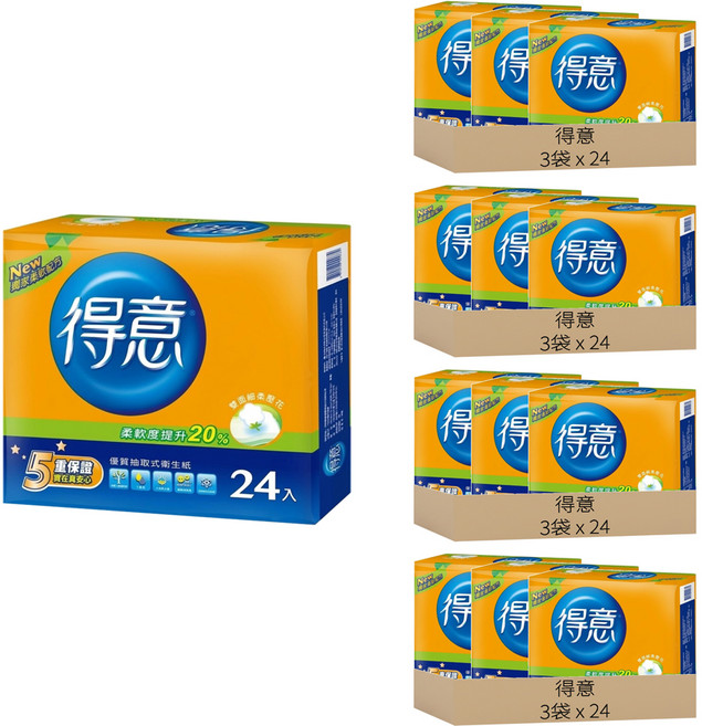 得意 優質抽取式衛生紙 100張, 24包, 12袋