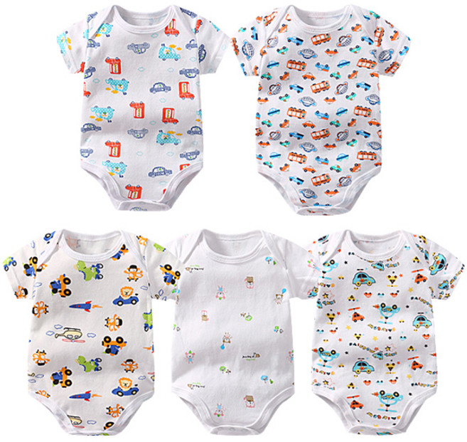 Mom's care 新生兒印花短袖包屁衣5件組