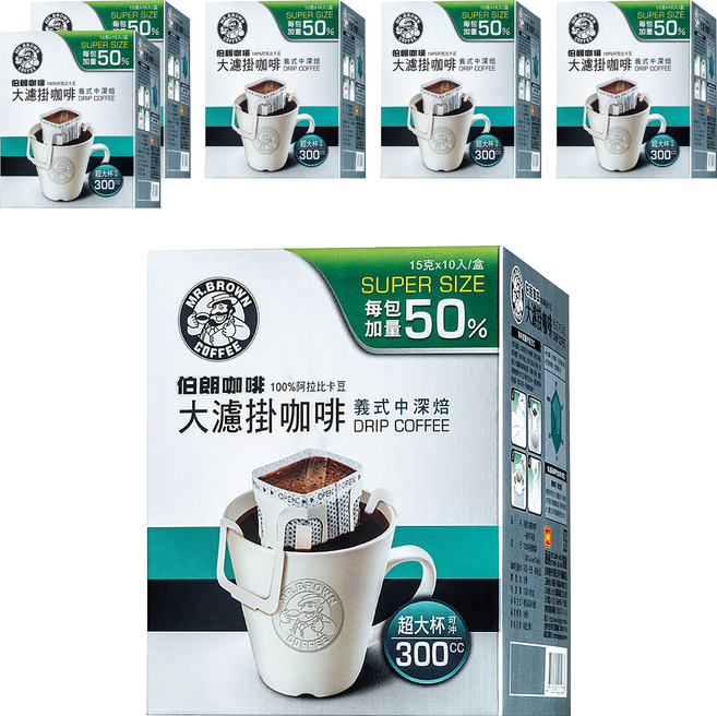 金車 MR.BROWN 伯朗咖啡 大濾掛咖啡 義式中深焙, 15g, 6盒, 10包