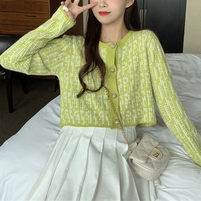 Elsso 女款粗花呢短版針織開襟衫