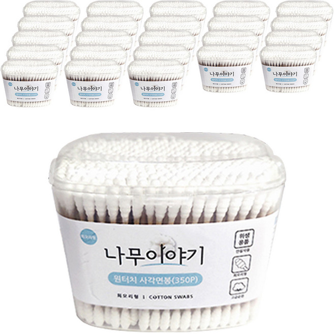 나무이야기 회오리형 원터치 사각 면봉, 350개입, 24개