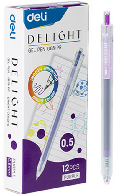 델리 델라이트 퀵드라이 노크식 젤잉크펜 0.5mm EG118, 퍼플, 12개