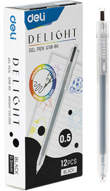 델리 델라이트 퀵드라이 노크식 젤잉크펜 0.5mm EG118, 블랙, 12개