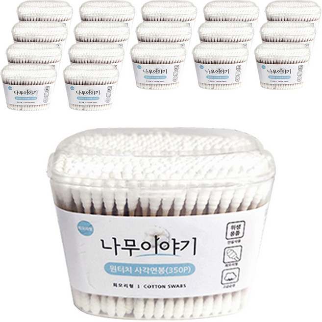 나무이야기 회오리형 원터치 사각 면봉, 350개입, 18개