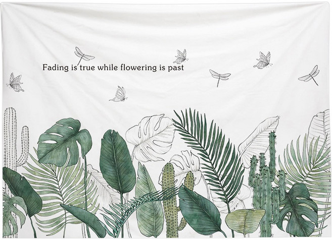 半島良品 居家裝飾掛布, 龜背葉好朋友 綠色 + 白色