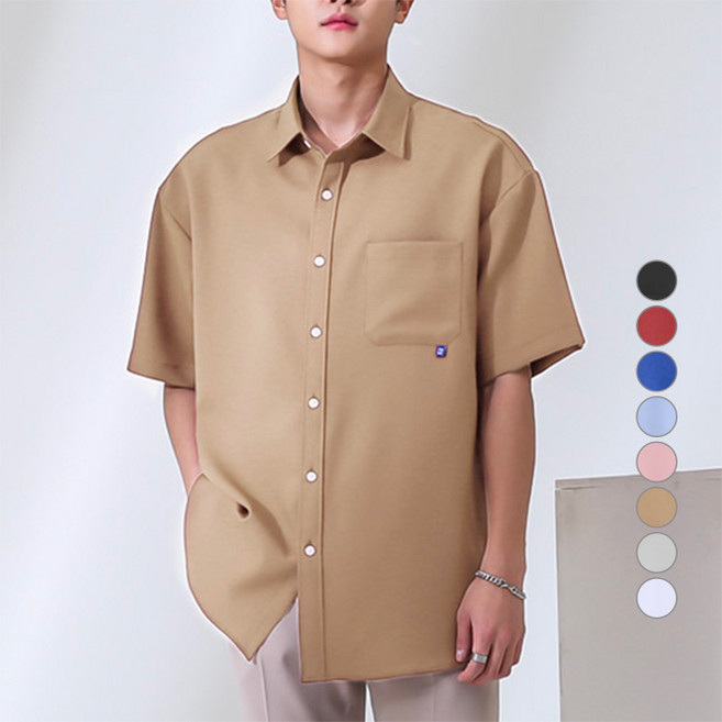 단군 남성용 포켓 오버핏 링클프리 반팔 셔츠 FOS008
