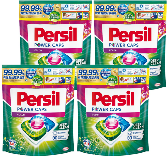 Persil 寶瀅 台灣公司貨 三合一洗衣膠囊補充包護色款, 60個裝, 4袋
